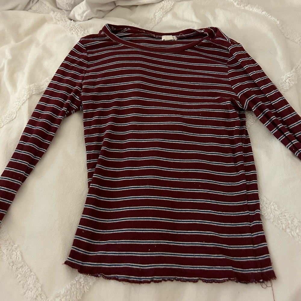 Long Sleeve Red shirt with white and blue stripes